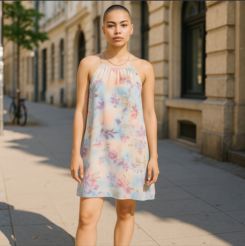 Peppermint Floral Rainbow Halter Neck Short Lightweight Summer Dress